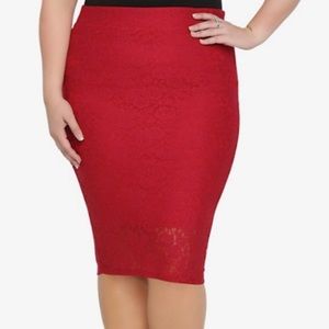 Torrid Red Lace Pencil Skirt